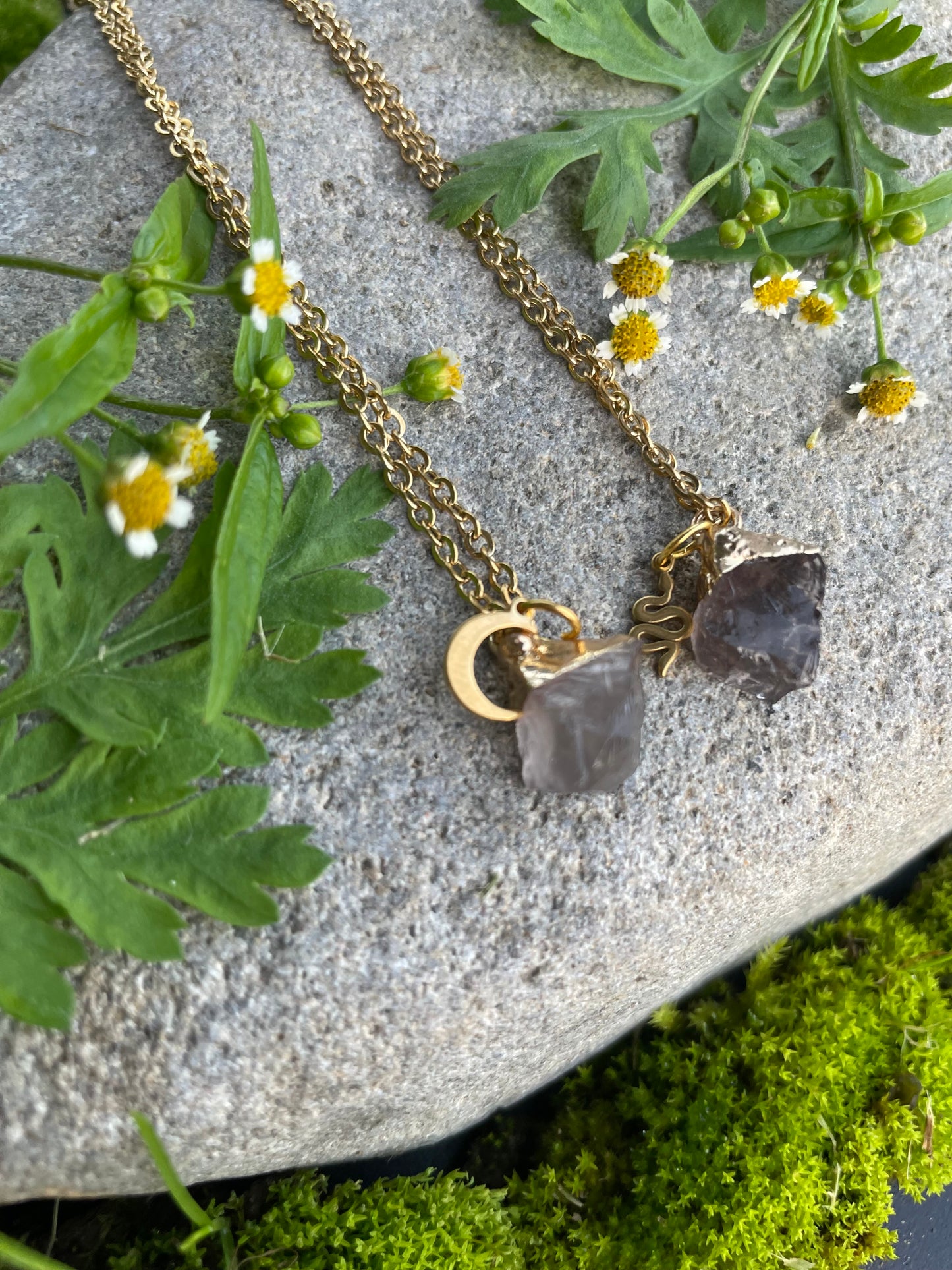 Rauchquarz Kette (roh, gold)