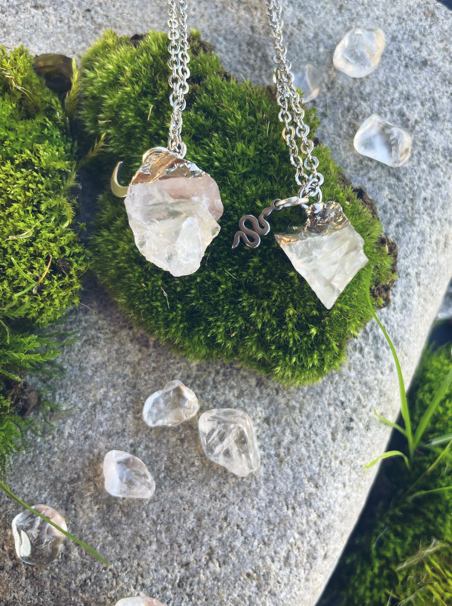 Bergkristall Kette (roh, silber)
