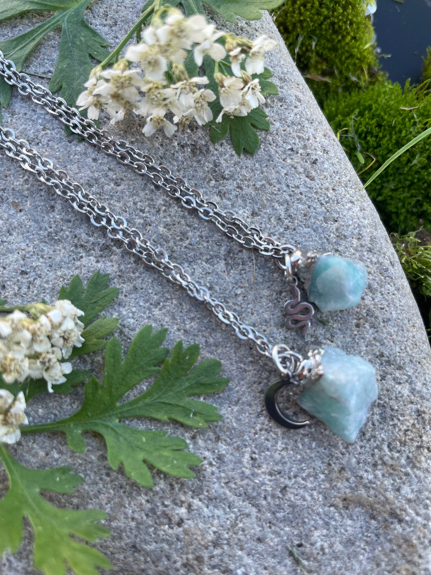 Amazonit Kette (roh, silber)