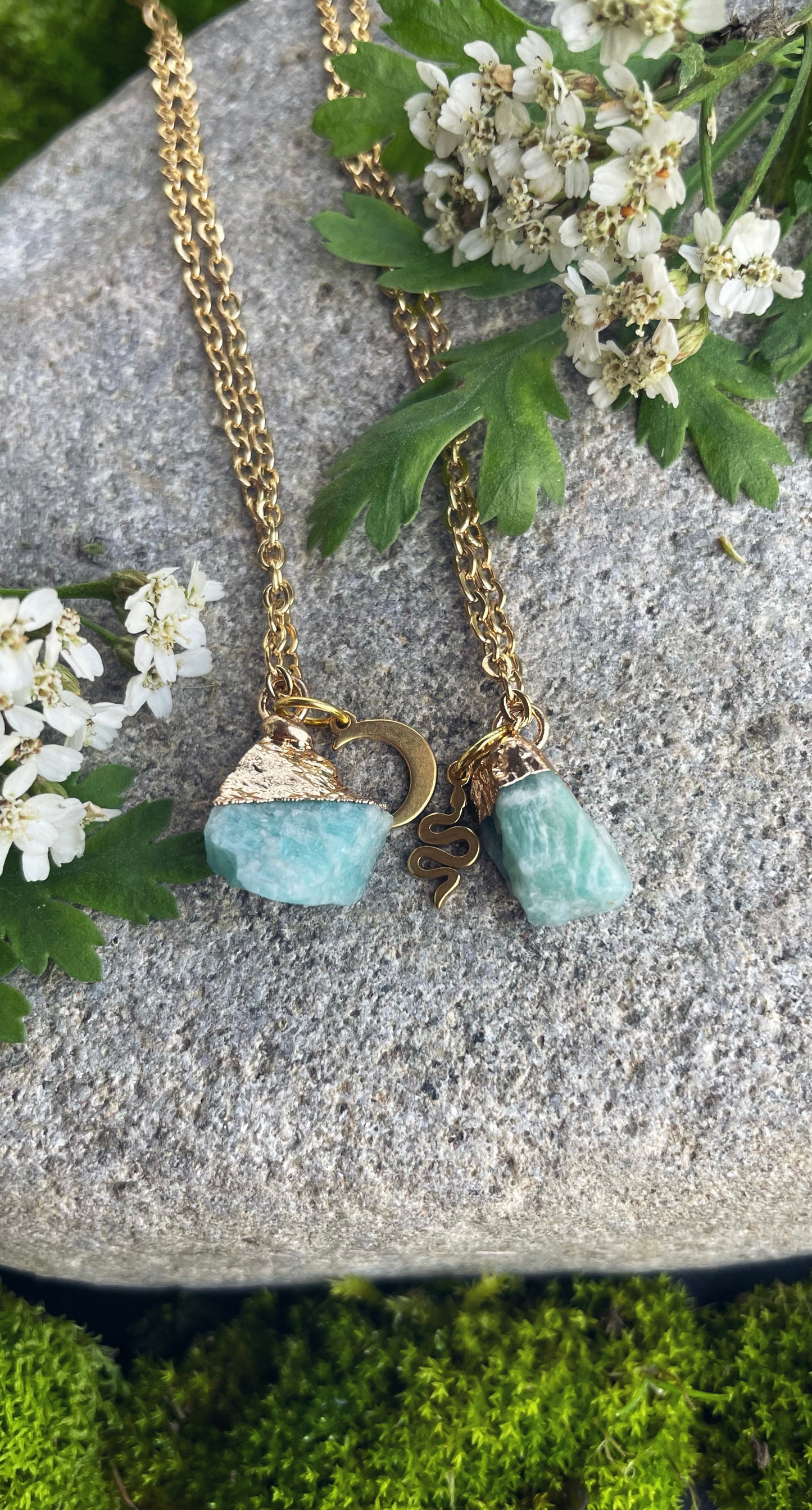 Amazonit Kette (roh, gold)