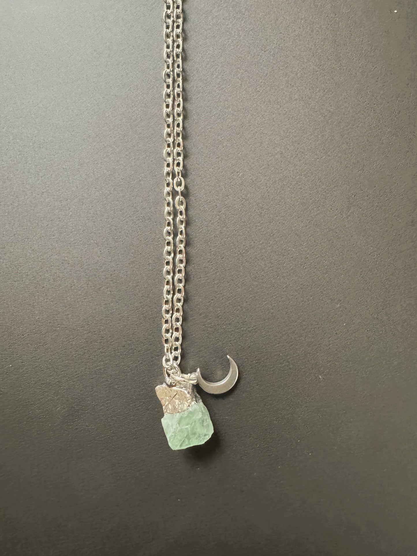Grüner Fluorit Kette (roh,silber)