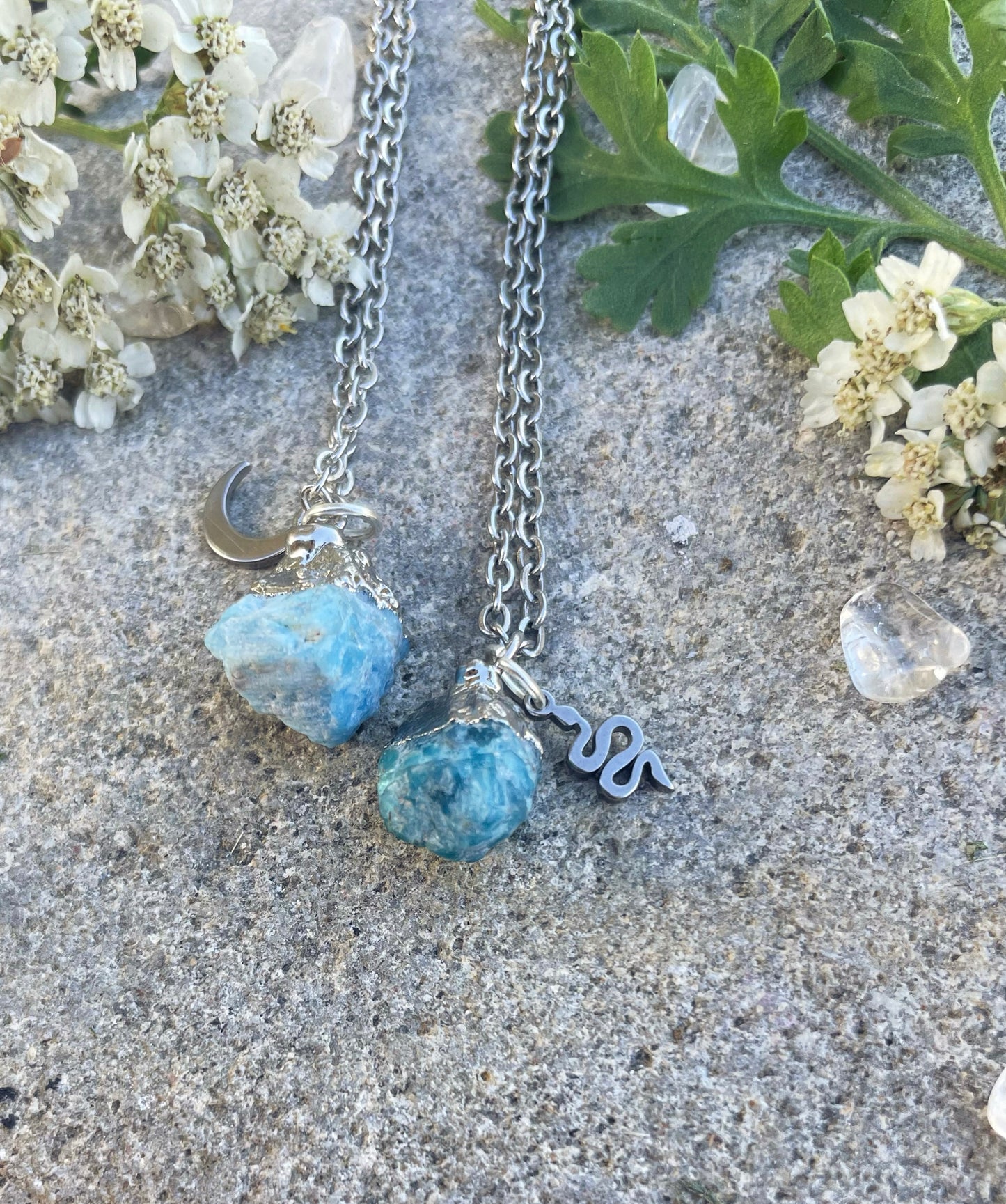 Apatit Kette (roh, silber)