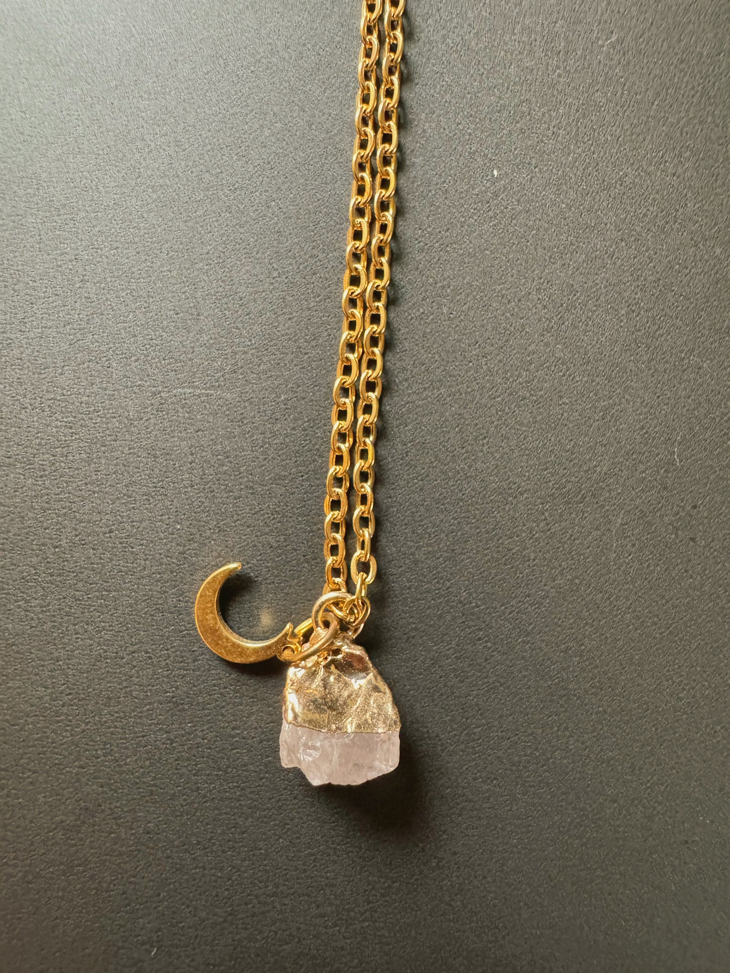 Rosenquarz Kette (roh, gold)