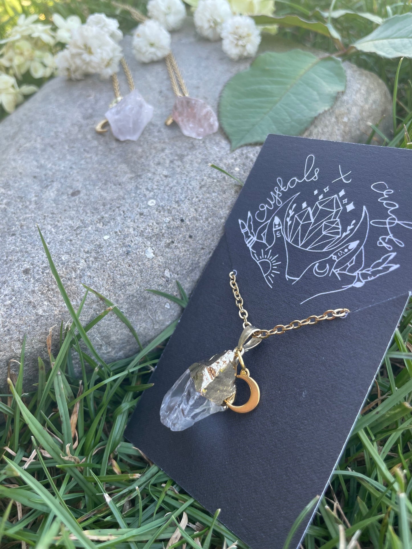 Bergkristall Kette (roh, gold)