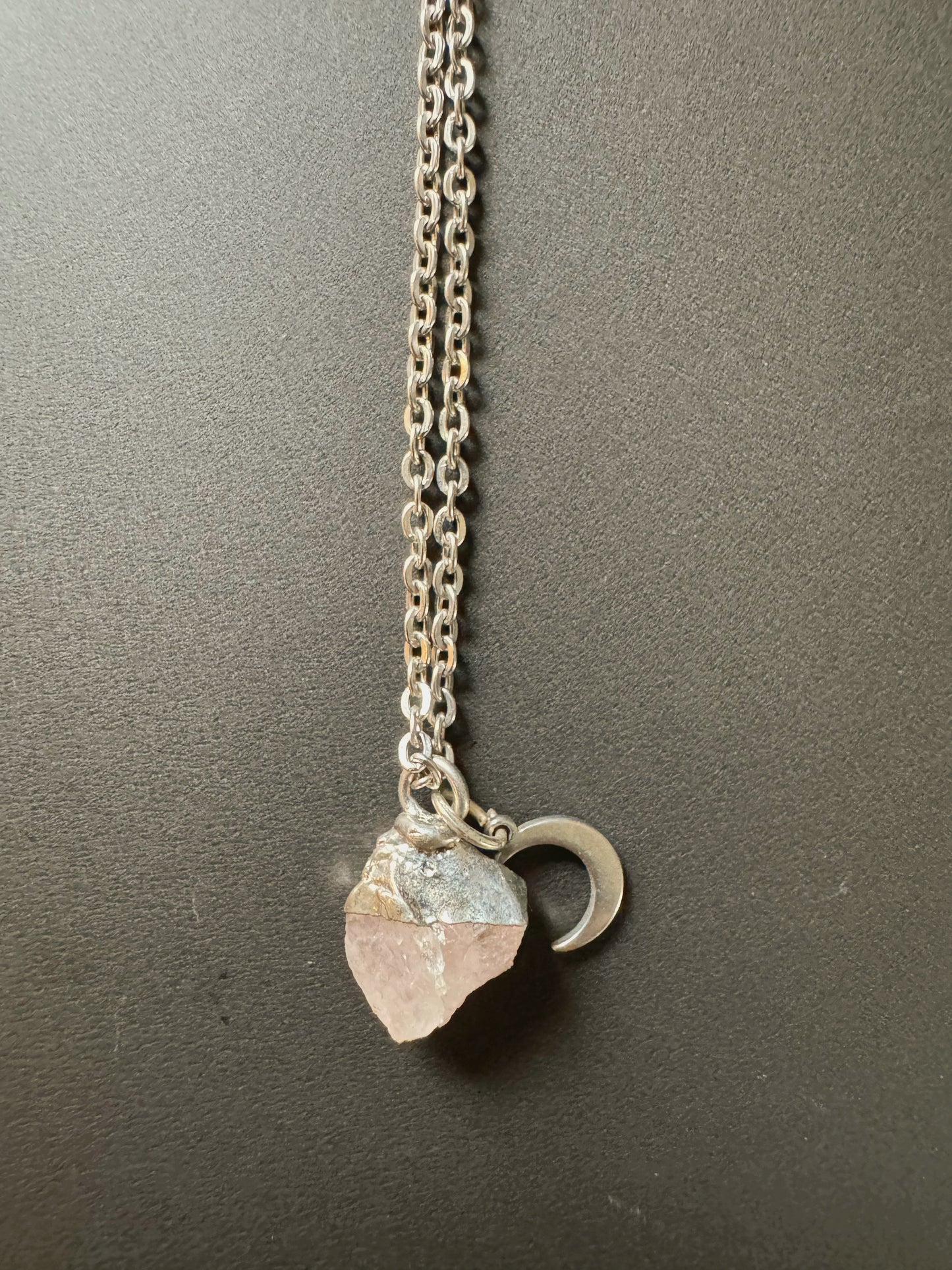 Rosenquarz Kette (roh, silber)