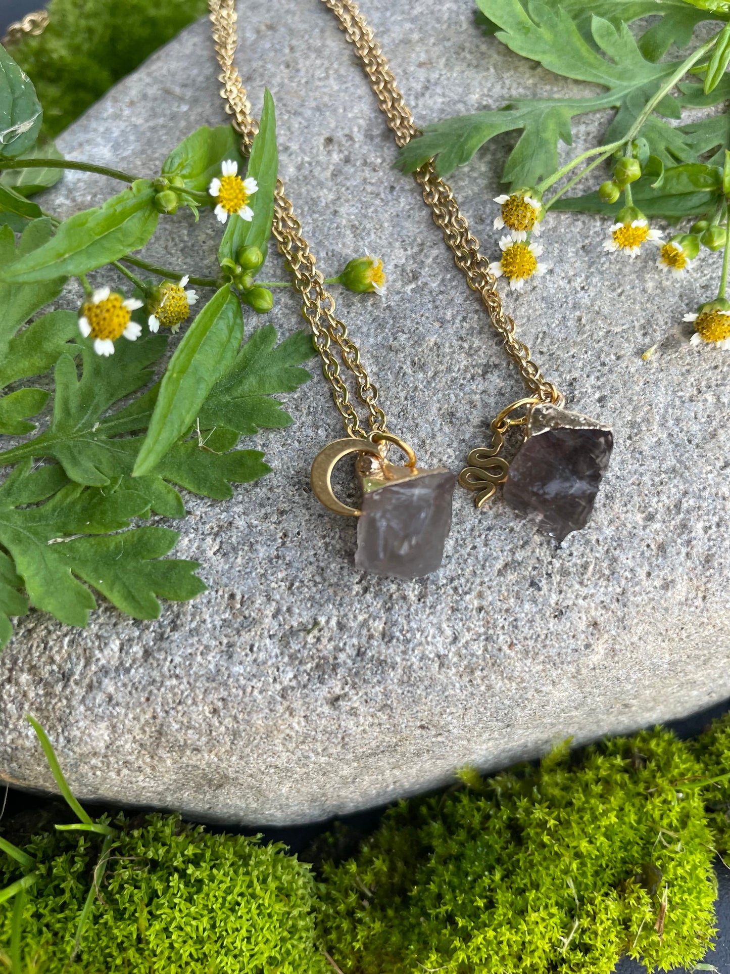 Rauchquarz Kette (roh, gold)