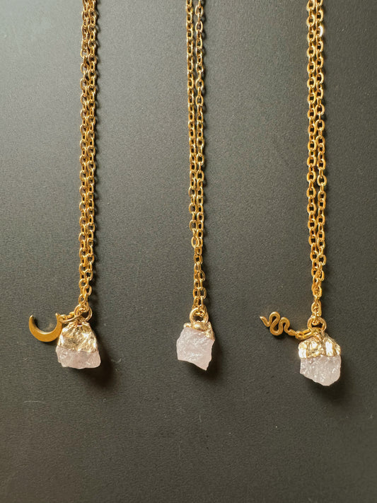 Rosenquarz Kette (roh, gold)