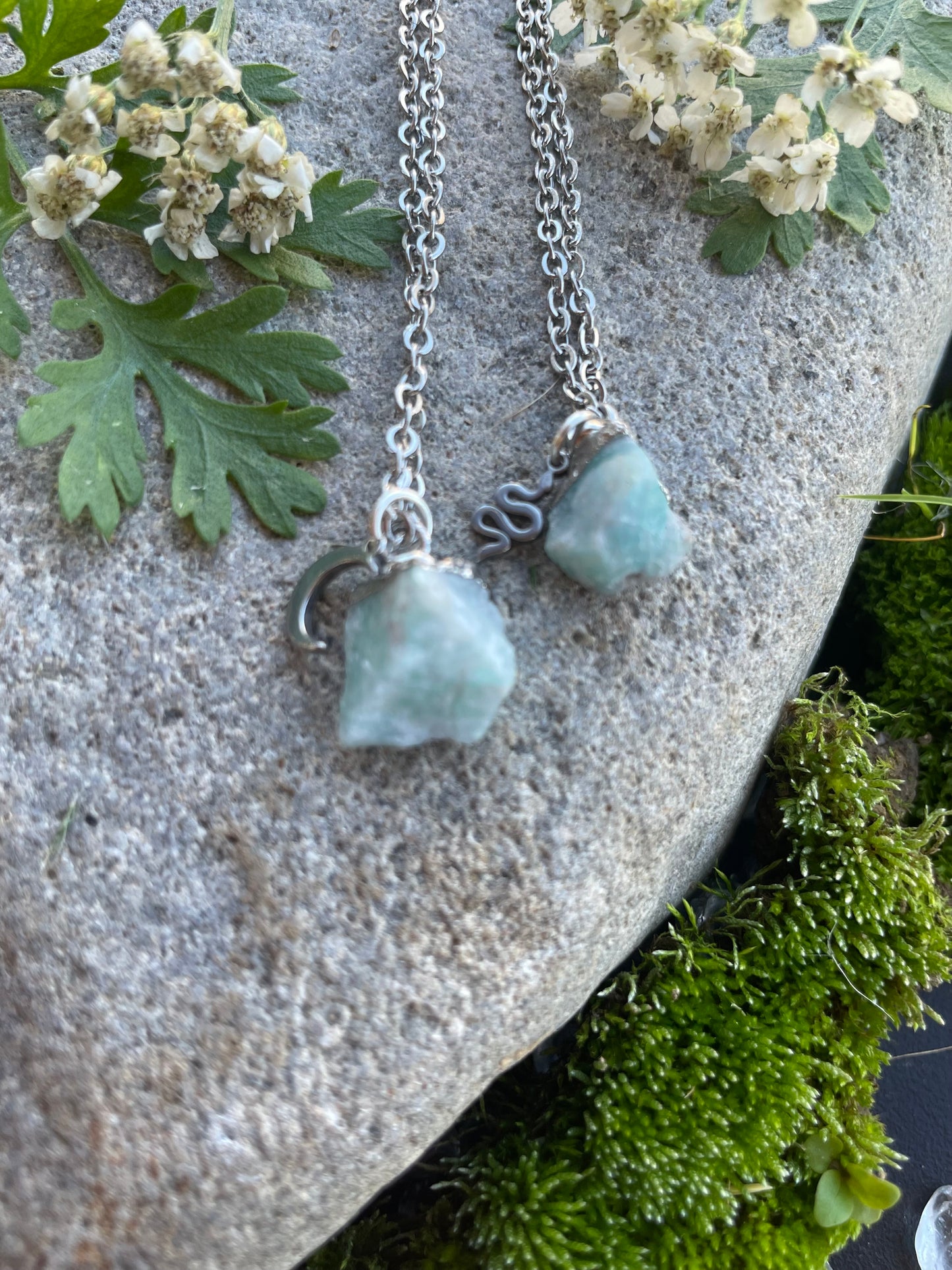 Amazonit Kette (roh, silber)