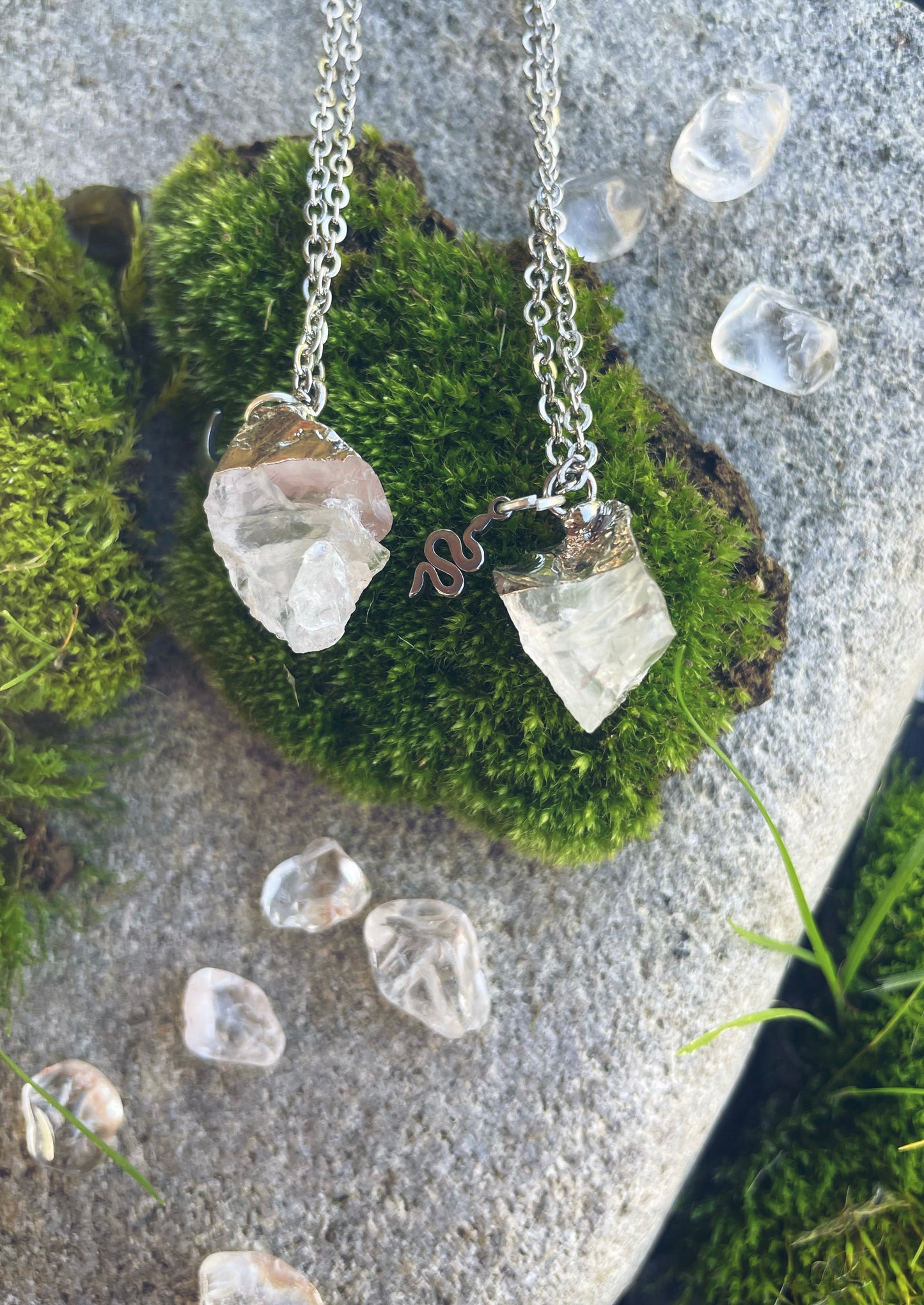 Bergkristall Kette (roh, silber)